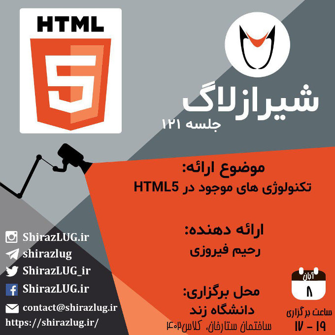 نشست ۱۲۱ شیرازلاگ - تکنولوژی های موجود در HTML5